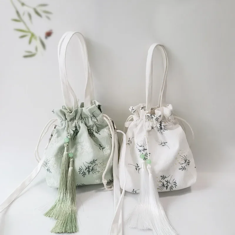 

Chinese Style Retro Bamboo Embroidery Hanfu Top-Handle Bag Drawstring Bag Literary Ancient Shoulder Crossbody Bag Coin Purses