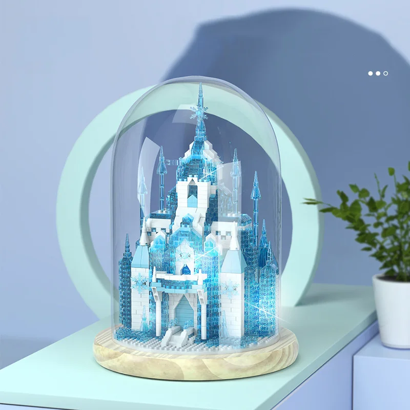 Idea Micro Diamond Block Fairy Tale Elsa Ice Snow Castle Moc Building Brick Model Display Stand Nanobrick Toy For Girls Gifts