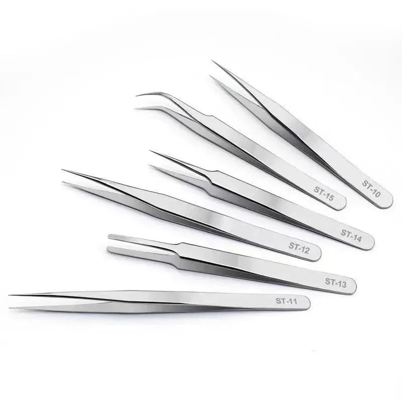 Stainless Steel Anti-static ESD Stainless Steel Tweezers Maintenance Industrial Precision Curved Straight Tweezers Repair Tool