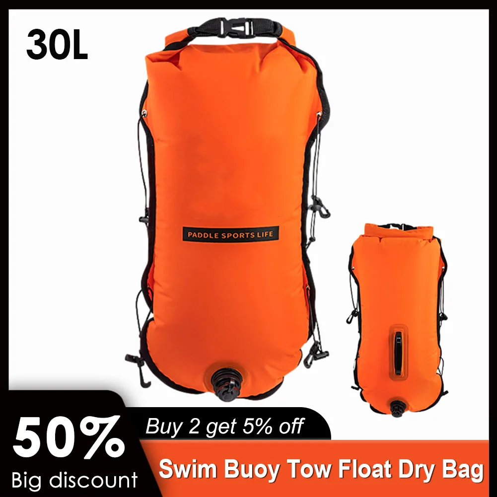 Swim Buoy For Open Water Swimming Storage Bag 30L Waterproof Wear Resistant High Visibility Lightweight Compact Swim Safety