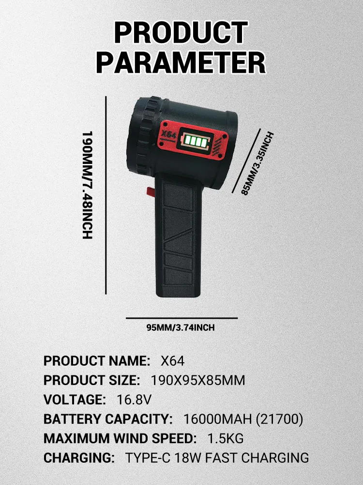 X64 Car Violent Blower Handheld Turbo Jet Fan 64MM Brushless Motor Superstrong 1500G Thrust Powerful Air Blower Dry Turbo Fan XL