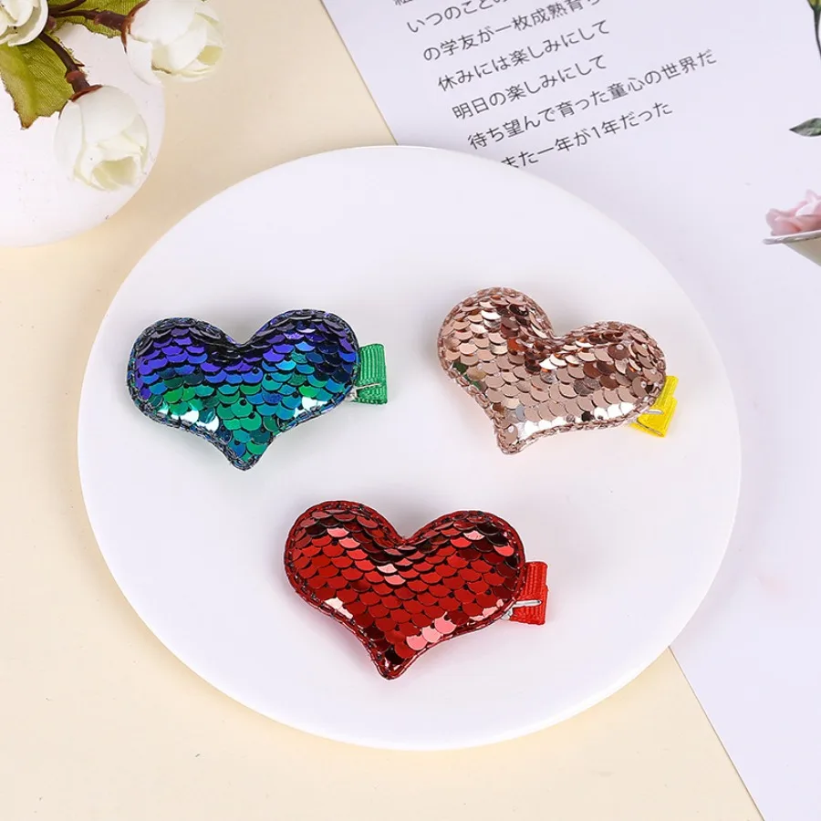European and American hot-selling Valentine's Day sequins love hairpins for children's fish scale sequins hairpin hairpins fact - Detail 1