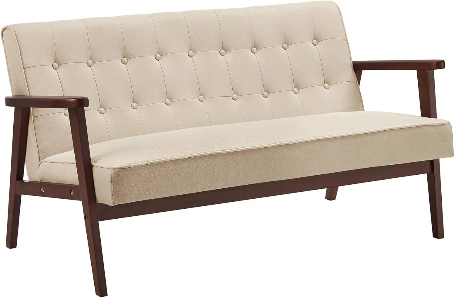 

Loveseat Sofa, 2 Seater Cushioned Couch for Small Spaces, Mid-Century Modern 51.2-Inch Wide Seat with Solid Wood Armrests