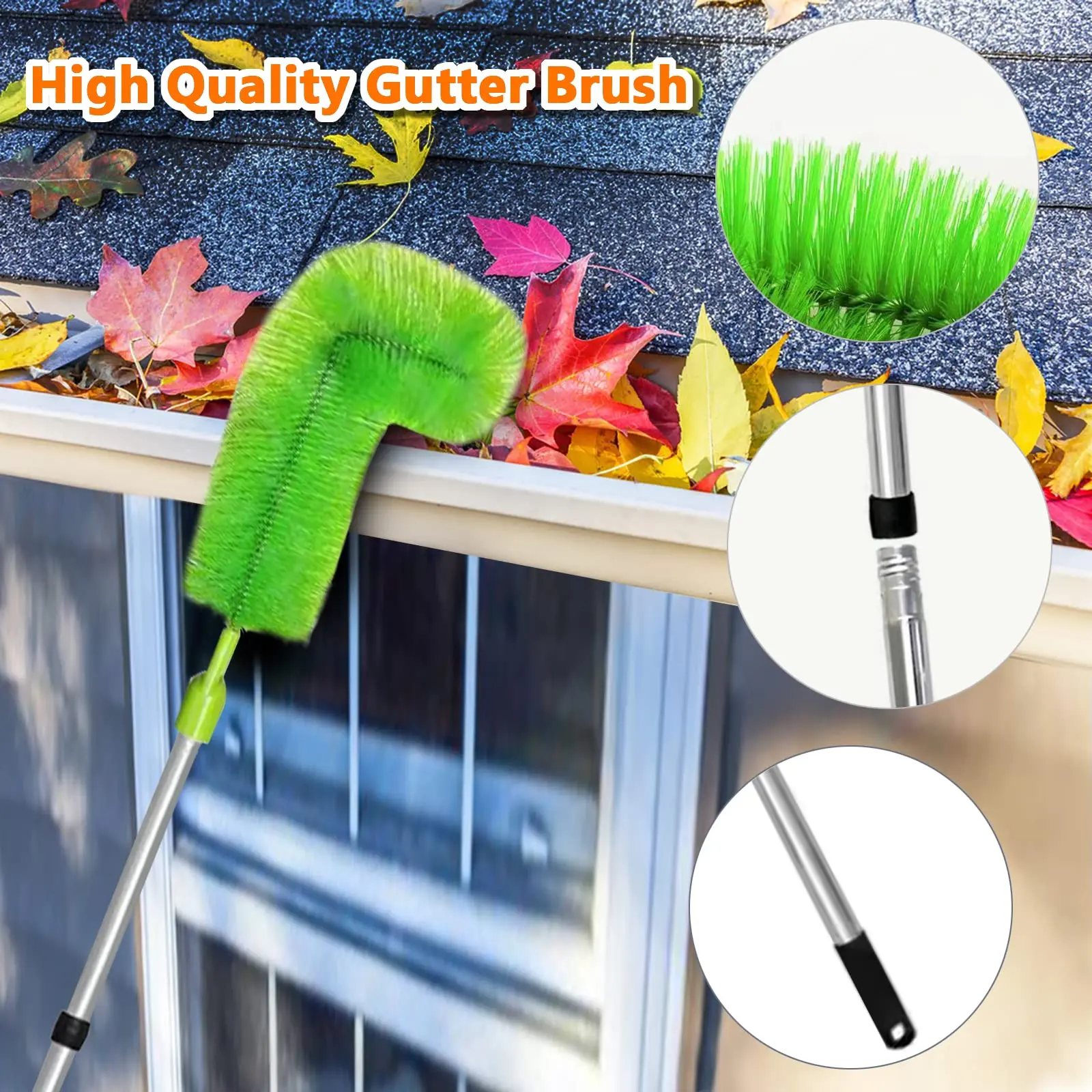 8pcs/set Stainless Steel Pipe Roof Gutter Cleaning Brush with Telescopic Extendable Pole asy Remove Leave Color Yellow Blue