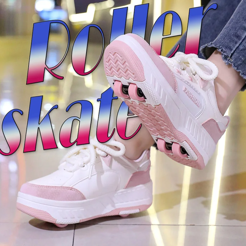 2026 Children's Fashion Four Wheels Roller Skates Shoes Kids Boys And Girls Sports Casual Outdoor Sneakers Style