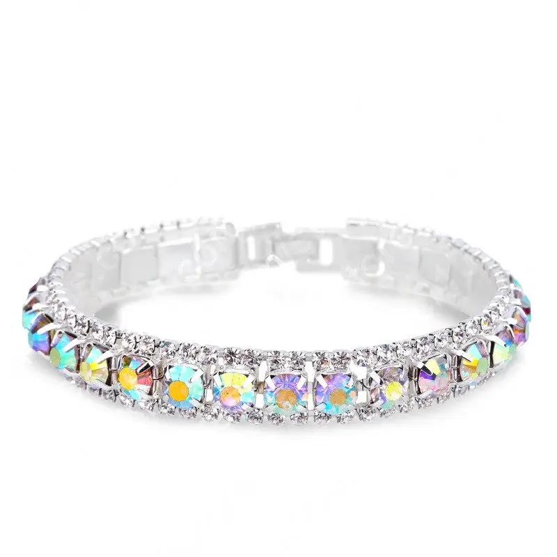 Luxury Bling Crystal Rhinestone Bracelets for Women Silver Color Elegant Bridal Wedding Jewelry