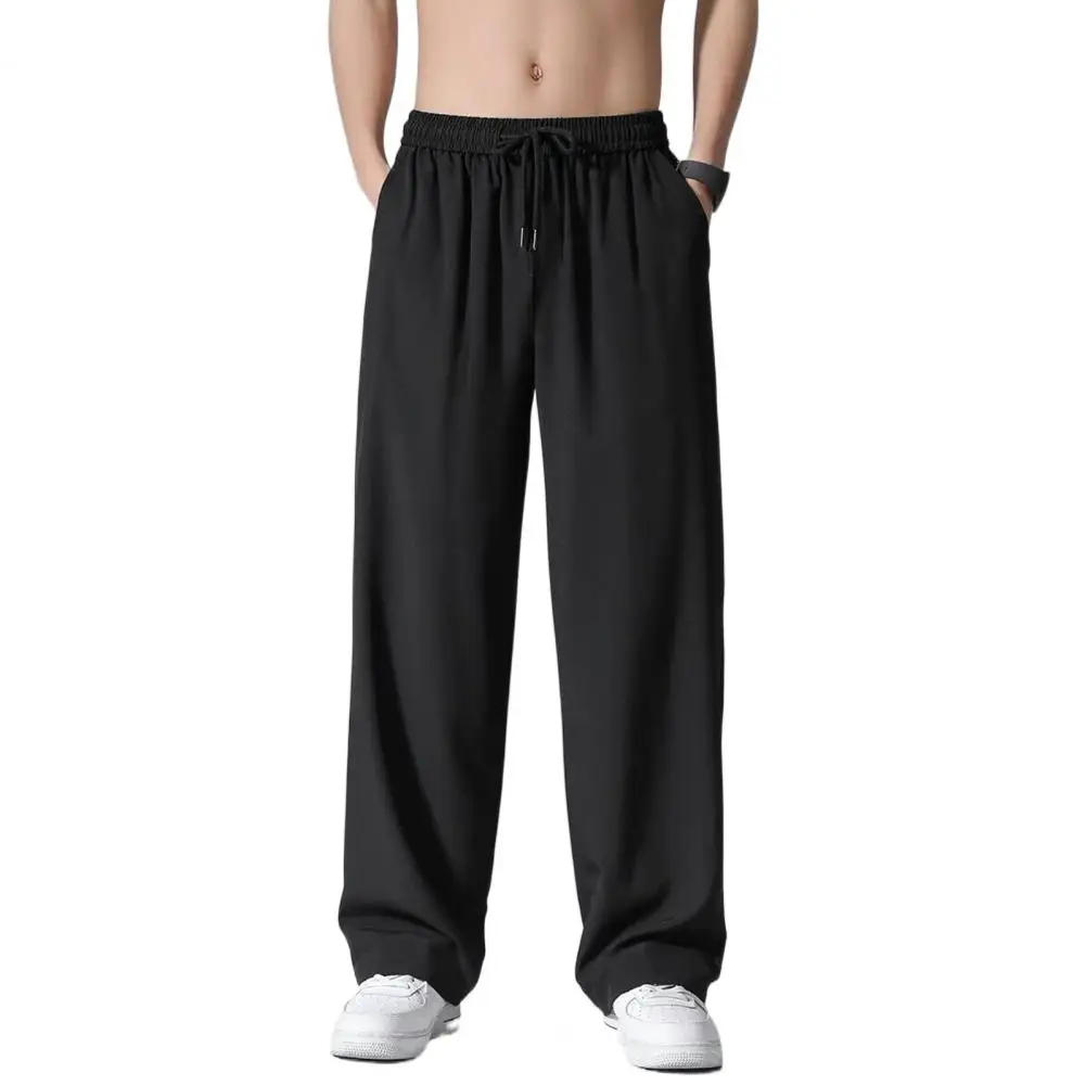 メンズカジュアルルーズフィット夏薄いズボントレンディな多用途ストレートレッグワイドレッグアイスシルクパンツ空調パンツ