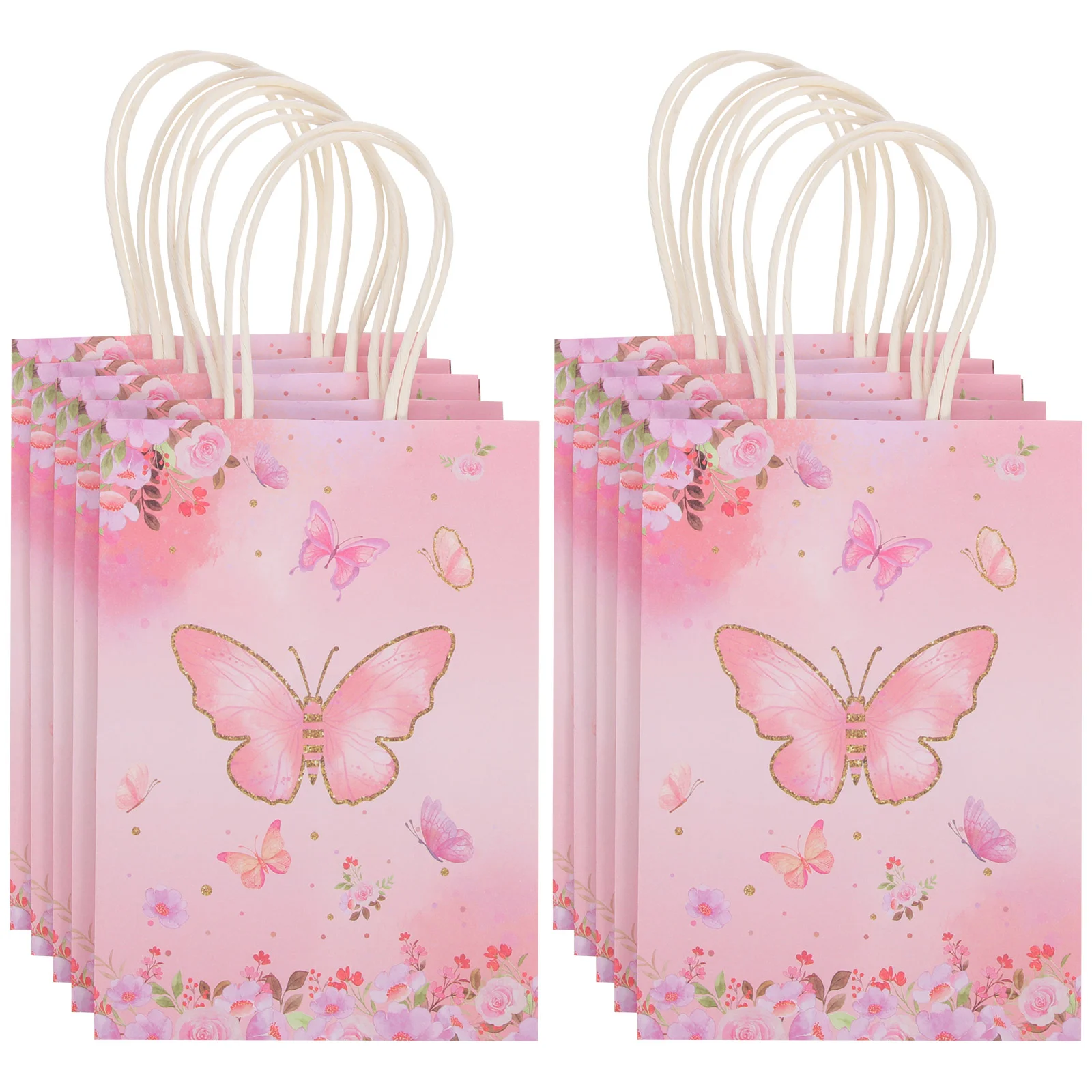 12 Pcs Christening Tote Bag Paper Bags with Handles Bulk Gift Medium Size Favors Party Treats Packaging