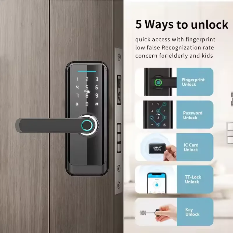 指紋付きインテリジェントドアロック,コード付きインテリジェントデジタル電子ロック,電気ドアノブ,生体認証ハンドル,家庭用