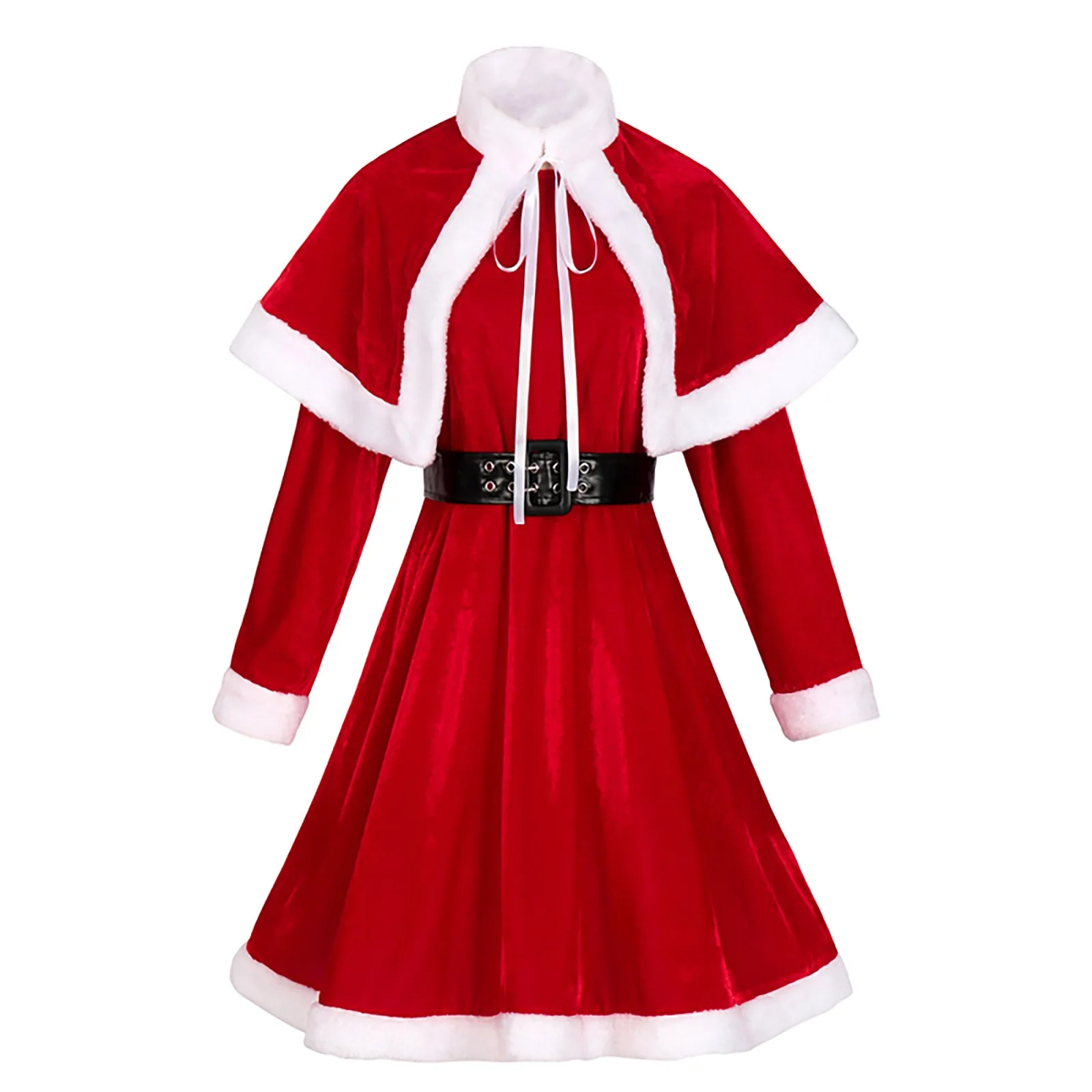 2024 جديد عيد الميلاد موضوع المرأة عارضة أزياء عيد الميلاد مقنعين شال اللباس مع حزام الخصر ضئيلة الركبة طول تنورة