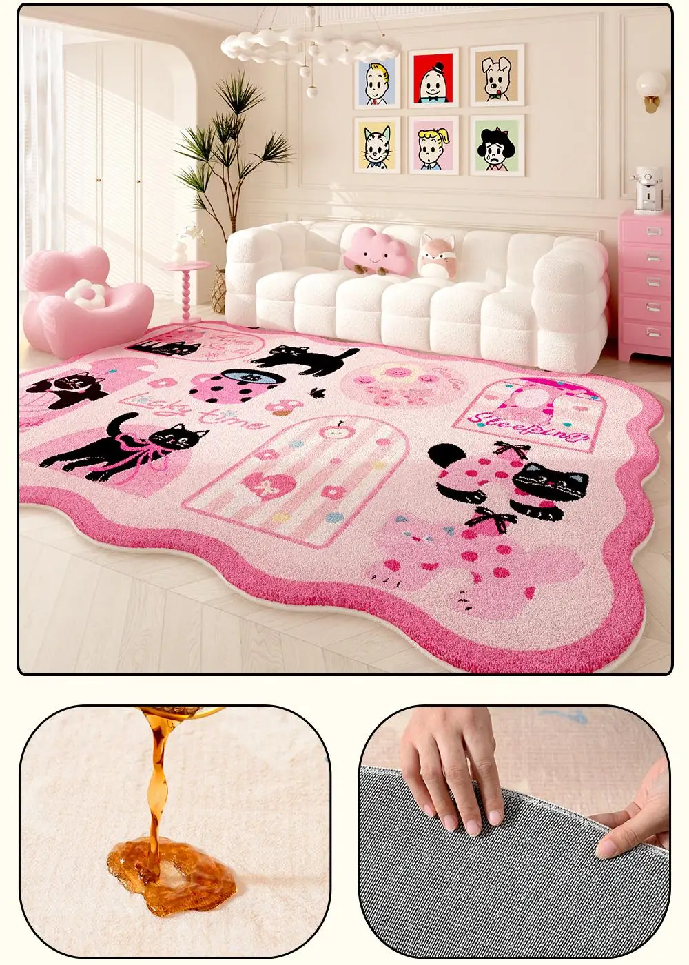 

VIKAMA Clothing Cute Cat Cartoon Living Room Non-Slip Waterproof Bedroom Floor Mat Soft And Comfortable Carpet Home Decoration