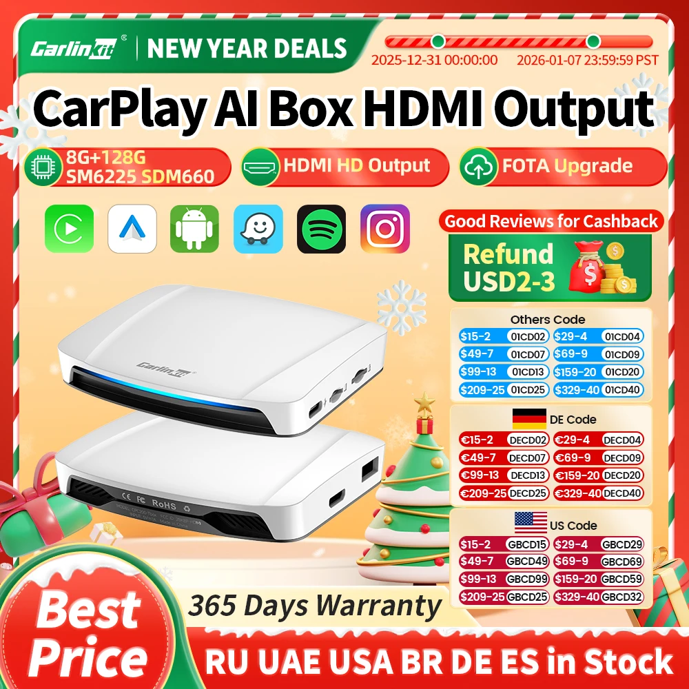 2025 CarlinKit uscita Video HDMI Android 13 CarPlay AI Box SM6225 8-Core Android Auto Wireless CarPlay schermo diviso Smart TV Box