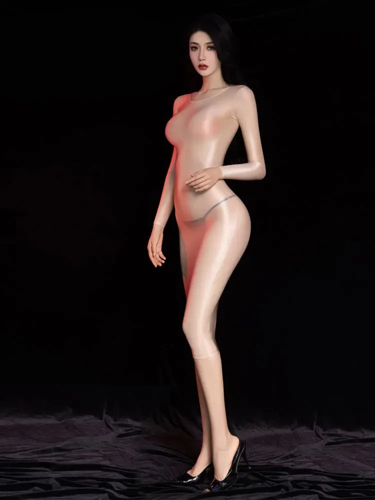 高弾性整形女性のペンシルドレスセクシーなオイル光沢のある薄手の透明なボディコンワンステップドレス Ngihtclub パーティーロングドレス