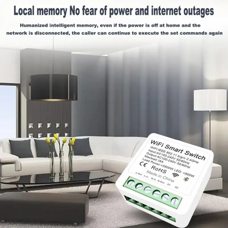 Aubess-Interruptor Inteligente EWeLink, Módulo de Relé Doméstico Inteligente, Suporte Controle de 2 Vias, Mini Interruptor de Luz WiFi, Trabalho Via