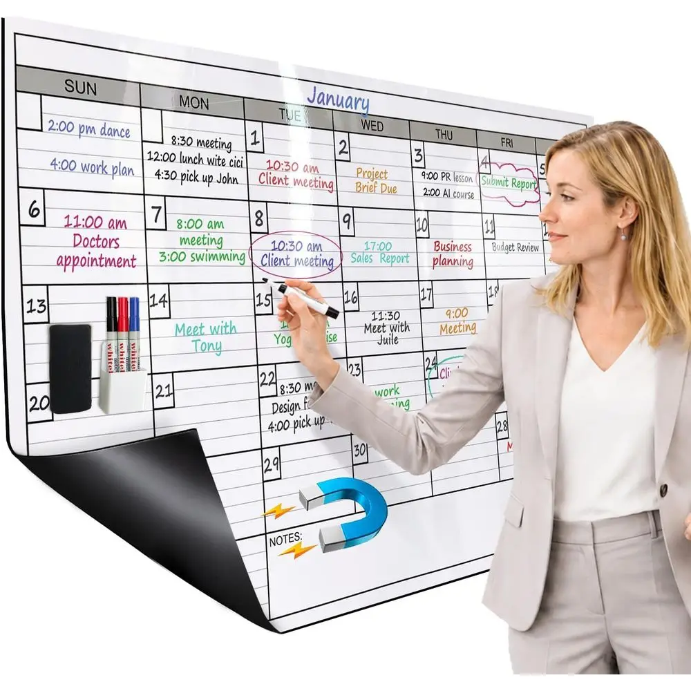

Double-Sided Magnetic Monthly Planner Whiteboard, 25 x 38, Large-Block Jumbo Calendar for Office & Family Use