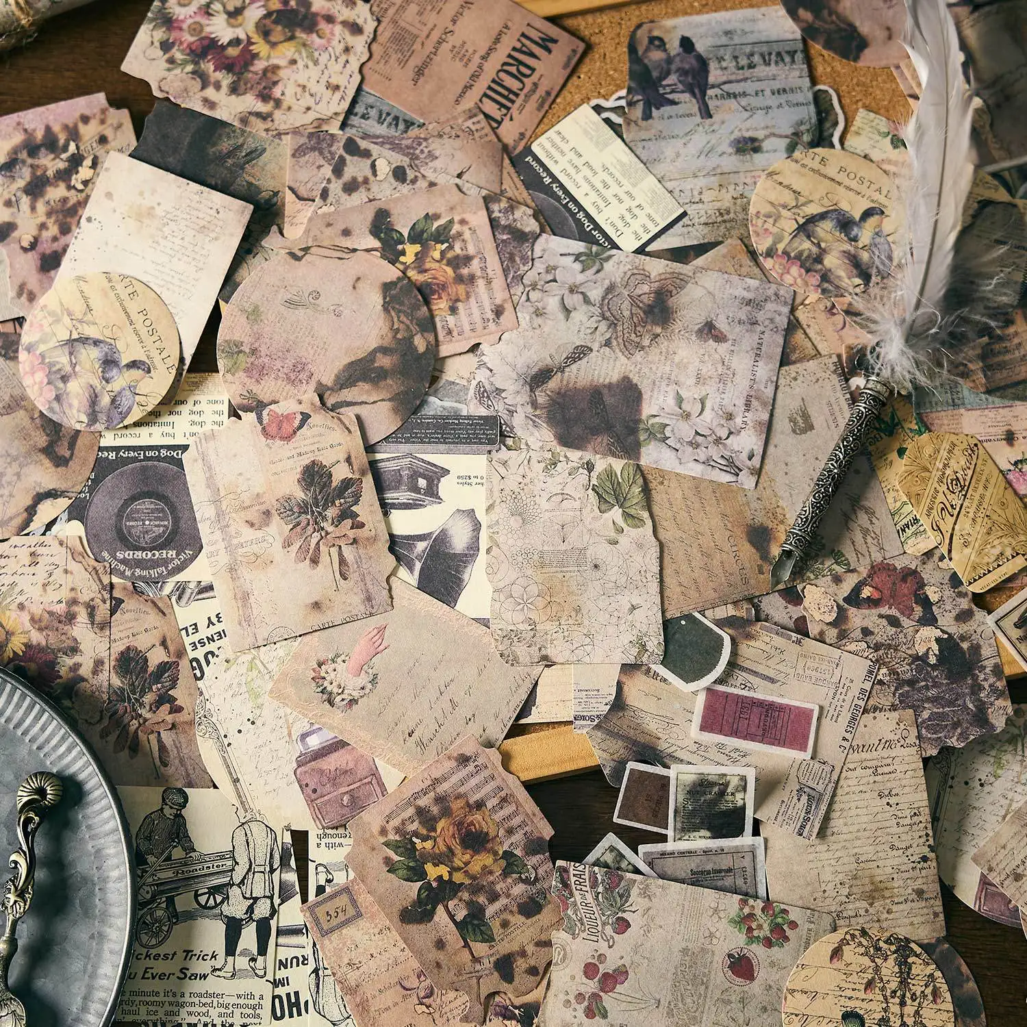 JCAC 200pcs/bag Ins Vintage Decorative Paper, Mirror Floating Light Series, Journal Scrapbook Background Collage