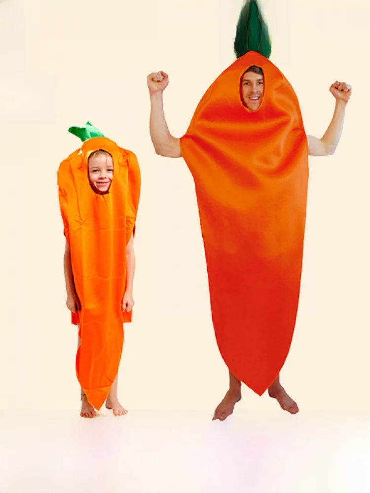 زي تنكري مضحك على شكل طعام للهالوين، زي الخضروات للبالغين (البازلاء، البطاطس، الجزر) لعروض الشركات والاجتماعات السنوية