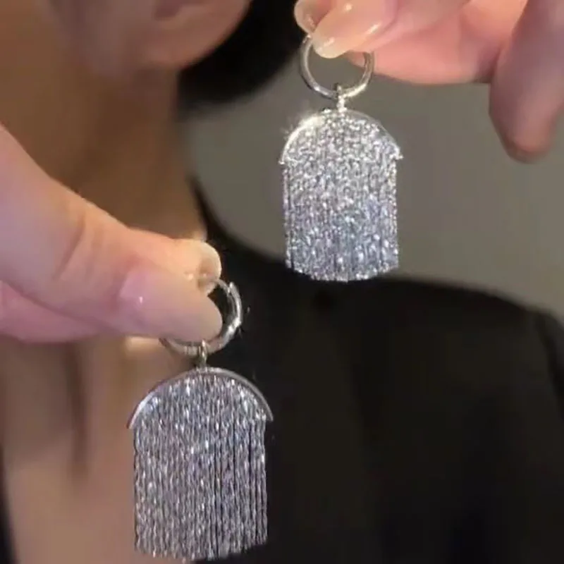 S925 sterling silver French style a two-wear fringed earrings unique long temperament earrings niche design sense earrings women