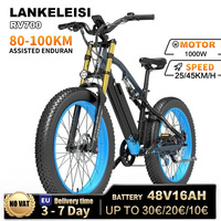 Electric Bike LANKELEISI RV700 1000W Motor 48V16AH Mountain Electric Bike 26*4.0 inch Fat fire Full Suspension Off-Road ebike