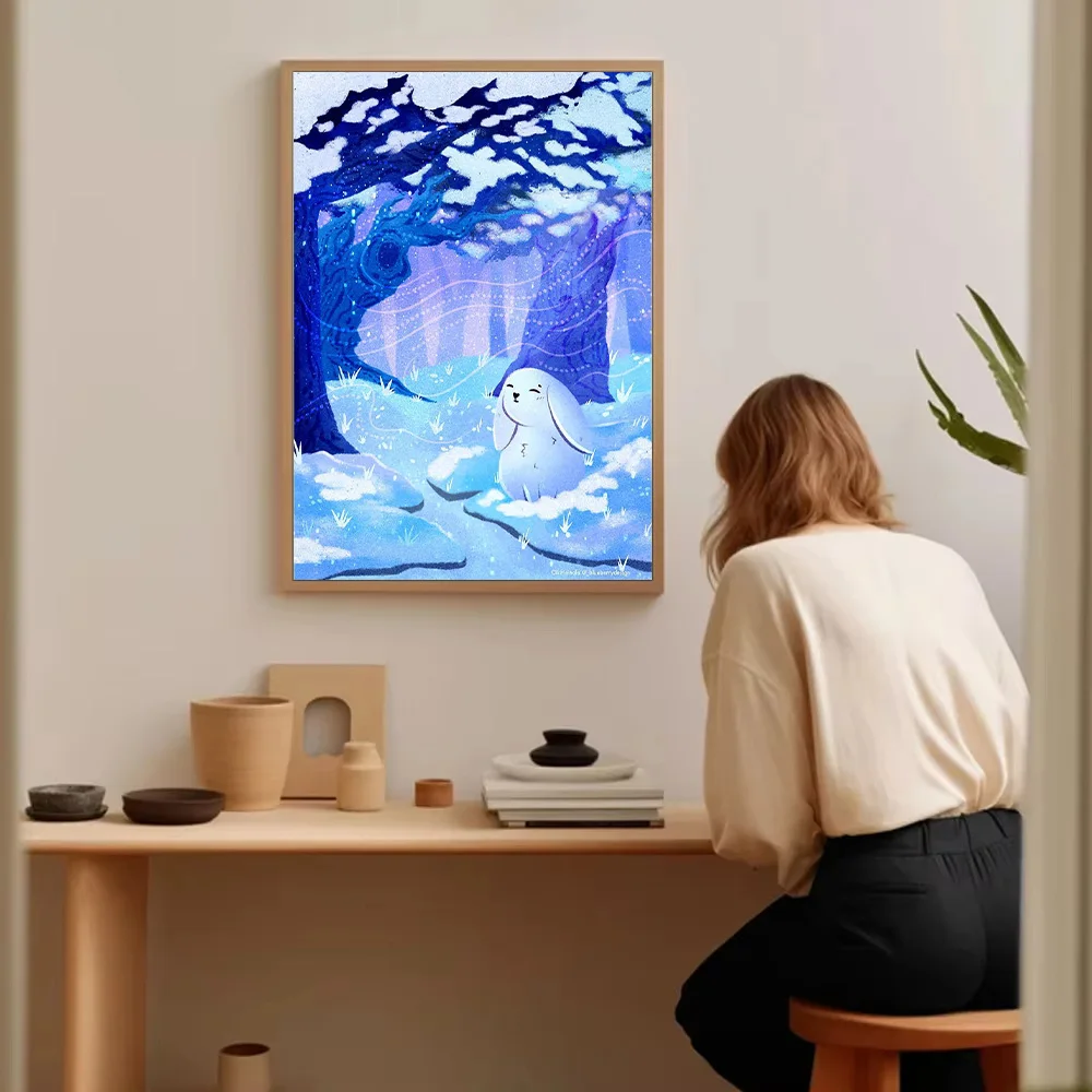 غريب الأطوار أرنب قماش جدار الفن لطيف الغابات الحيوان طباعة مسحور الغابات ديكور حالمة الطبيعة اللوحة غرفة الحضانة الفن المنزل