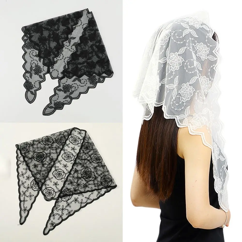 

Fashion Hollow Out Lace Hair Scarf Thin Vintage Triangle Hair Bands Embroidery Elegant Headwear for Women Girls