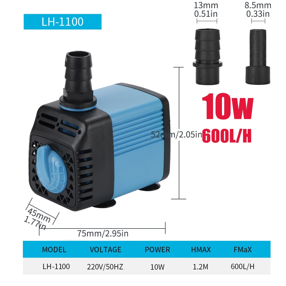 Bomba de agua sumergible con enchufe europeo, boquilla lateral limpia para tanque de estanque de peces, acuario, Control de temperatura, 10W,