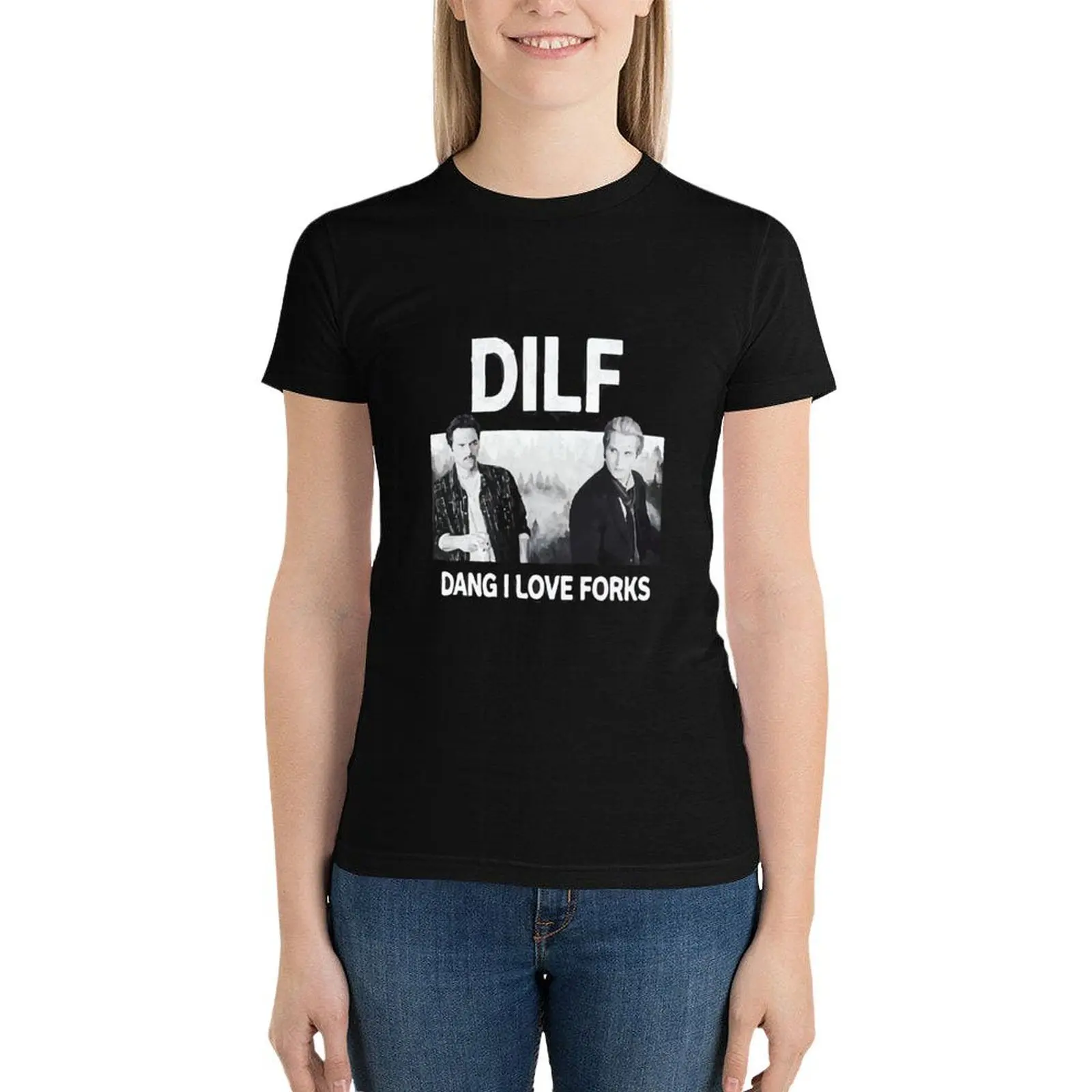 dilf dang i love forks vintage T-Shirt Short sleeve tee hippie clothes Aesthetic clothing t-shirts for Women pack