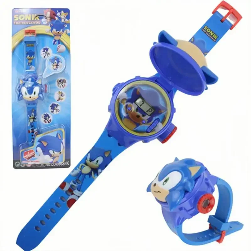 Sonics Cartoon 24 Pattern Projection Watch Anime Electronic Clock Projector Toy Children's Flip Toy Watch Birthday Gift