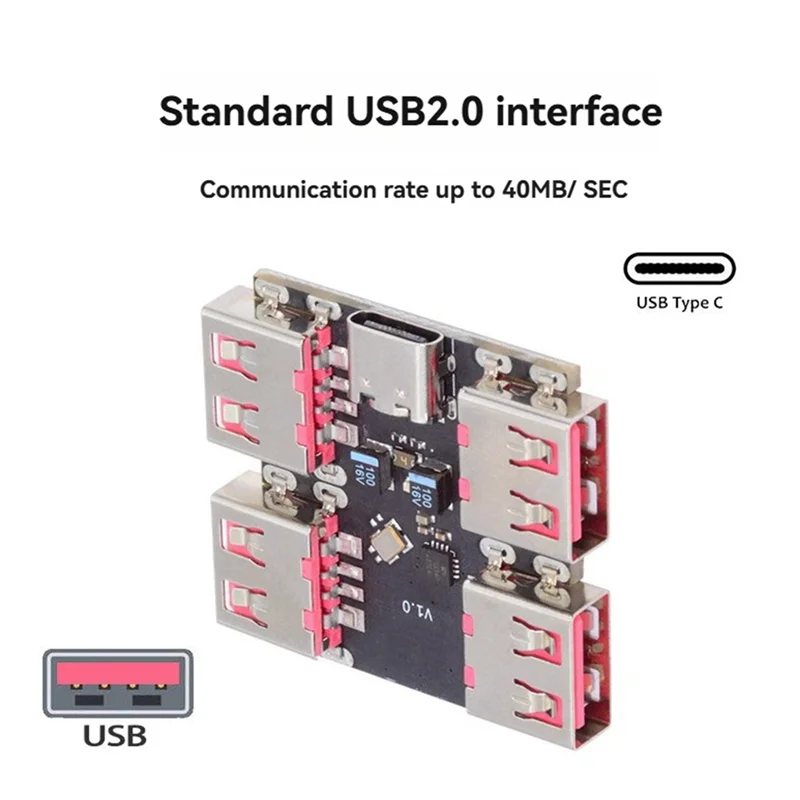High-Speed USB 2.0 4-Way Hub Module, Type-C Extender, 40MB/S USB-HUB Splitter Expansion Board