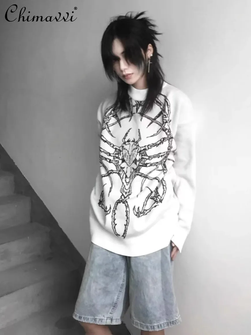 Original Japanese Subculture Dark Loose Pullover Sweater Goth Punk Autumn Winter Street Loose Long-sleeved Pullover Knitted Tops