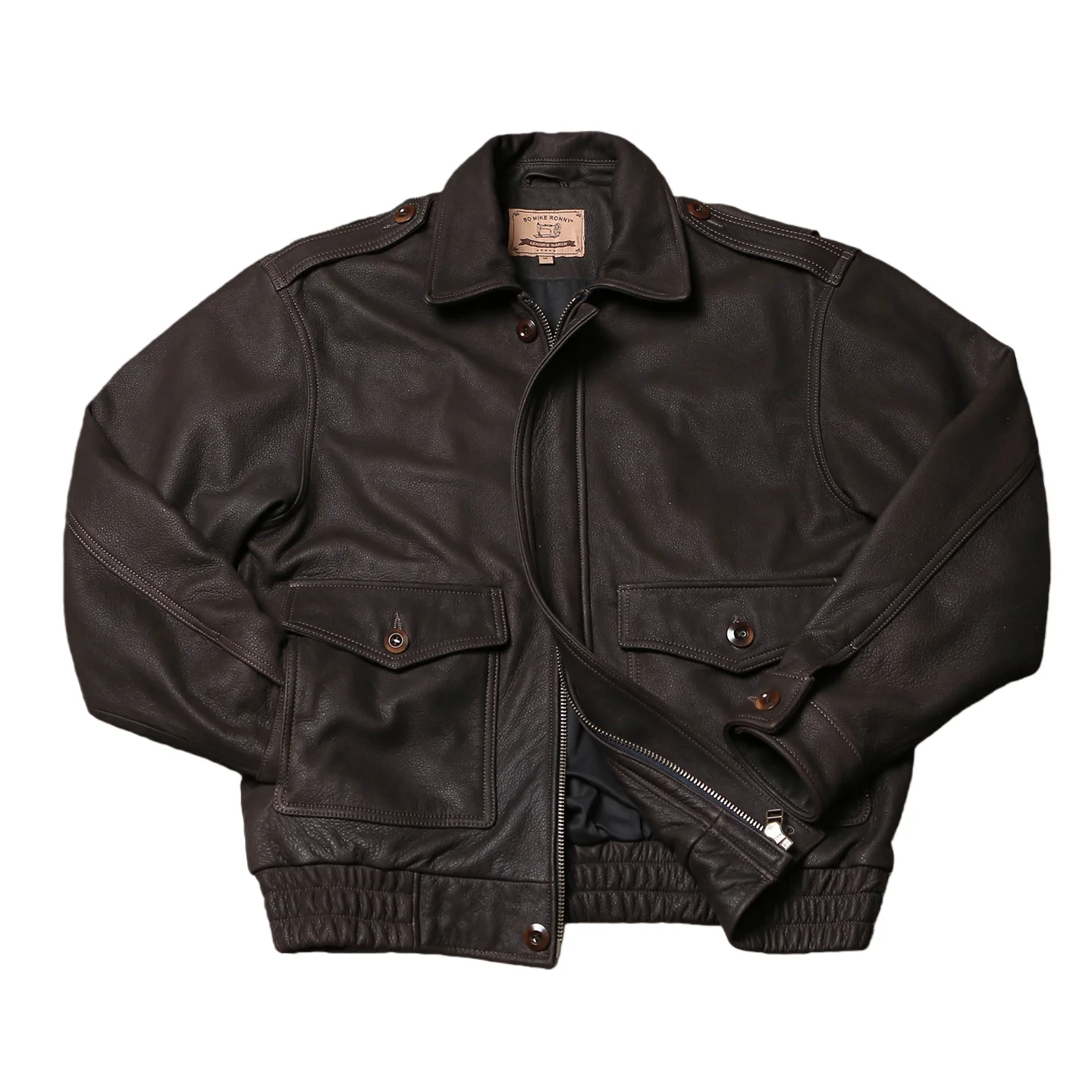 แจ็คเก็ตหนังสีน้ำตาลเข้มสำหรับผู้ชาย สไตล์เรโทร ไซส์ใหญ่พิเศษ 5XL หนังวัวแท้ ทรงหลวม ปกพับได้