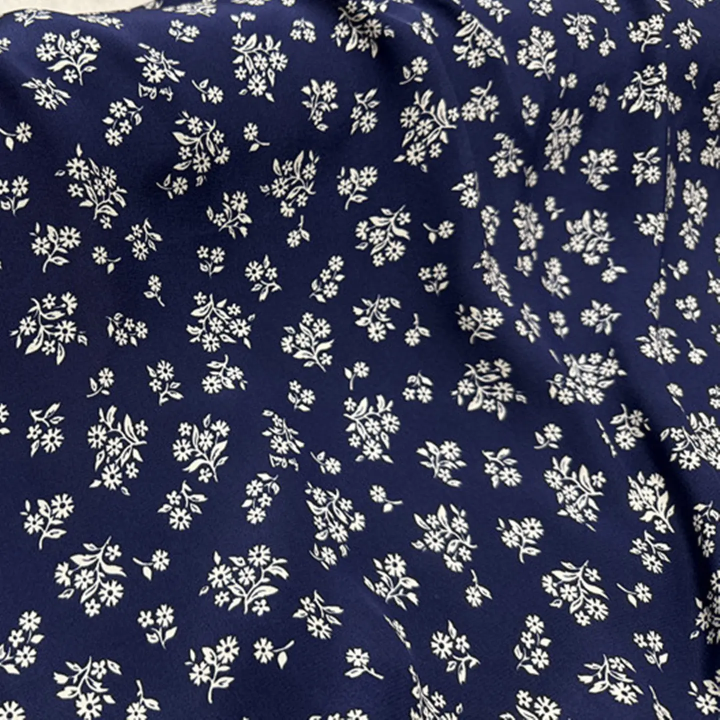 Navy Blue Background Small Flower Wide Width Silk Crepe De Chine Fabric 100% Mulberry Silk Soft for Summer Dress Blouse
