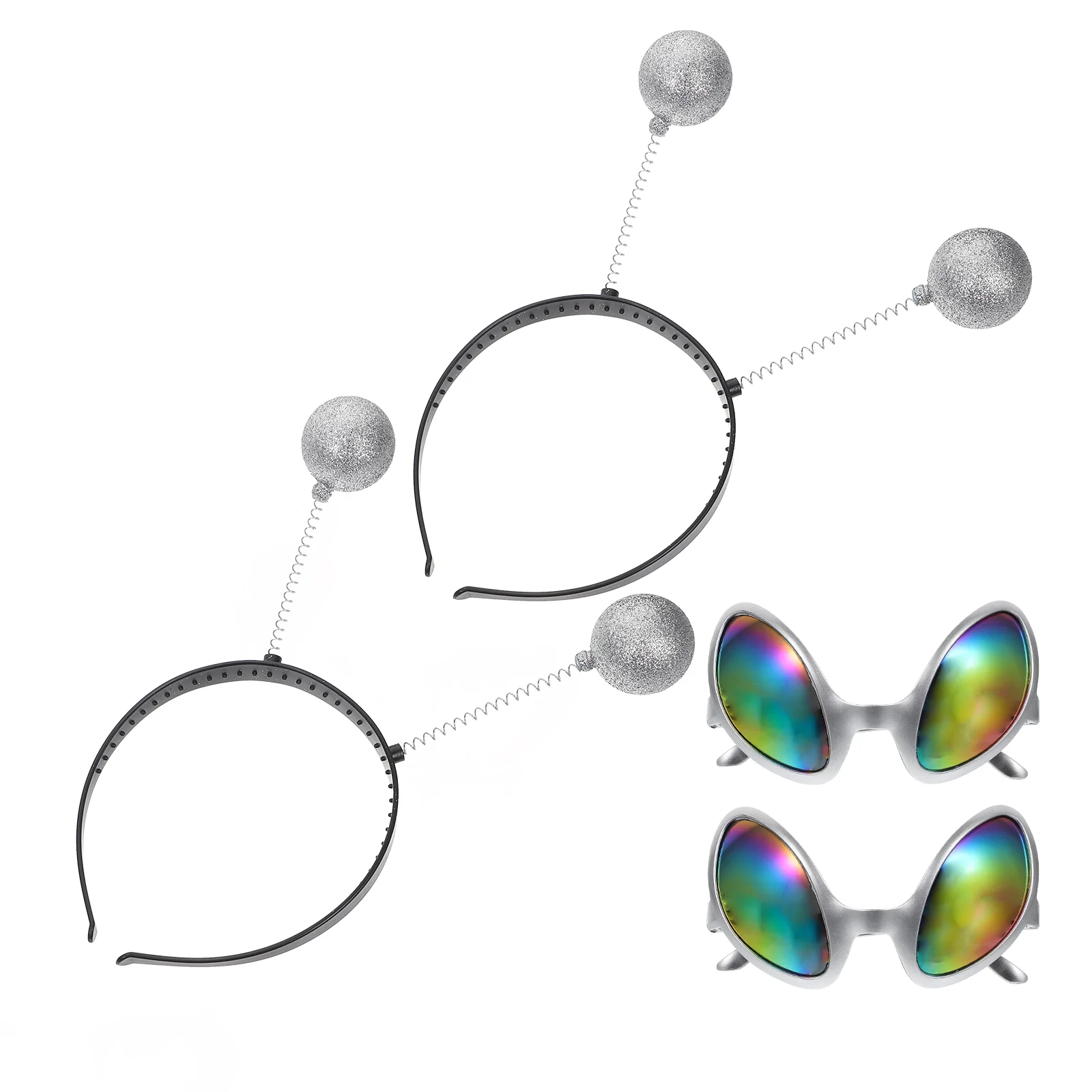 2 Sets Hair Bands Festival Hoops Cosplay Party Glasses Silver Ball Funny Decor Alien Hairband Costume Decors