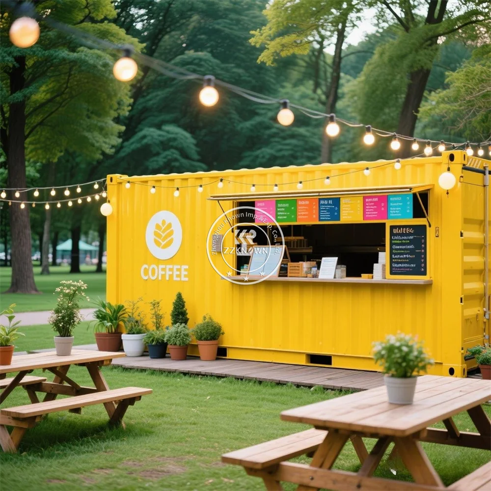 

Modern Prefabricated Steel Shop Container Coffee Bar Kiosk Mobile Mini Bar For Outdoor Kitchen And Restaurant Movable Design