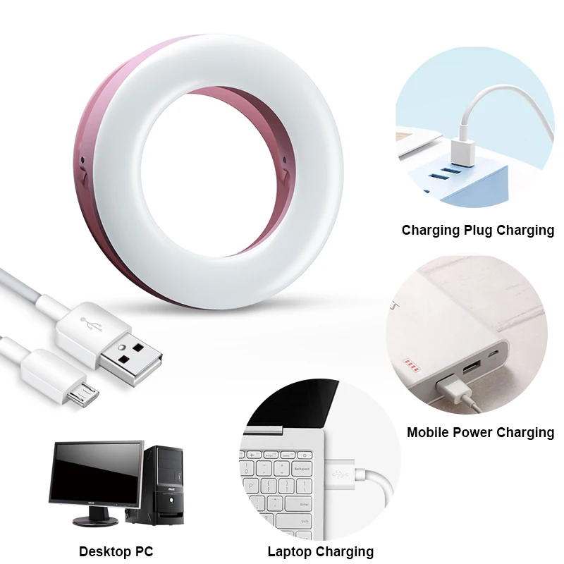LED Selfie Ring Fill Light Clip cellulare Selfie Lamp 3200-6500k LED Video Lights portatile per iPhone iPad PC Laptop