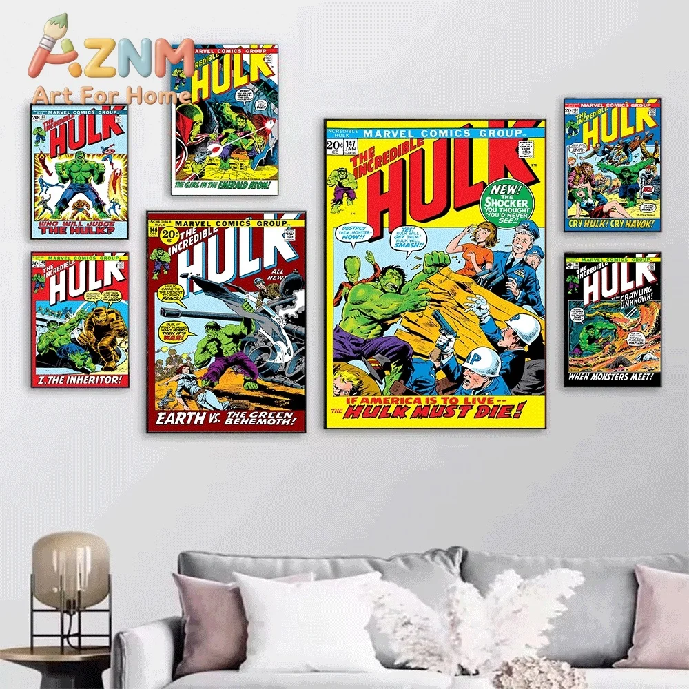 AZNM The Incredible Hulk At Last Doctor Doom Vintage Comic Collage Canvas Wall Art Unframed Print, Superhero Poster for Bedroo