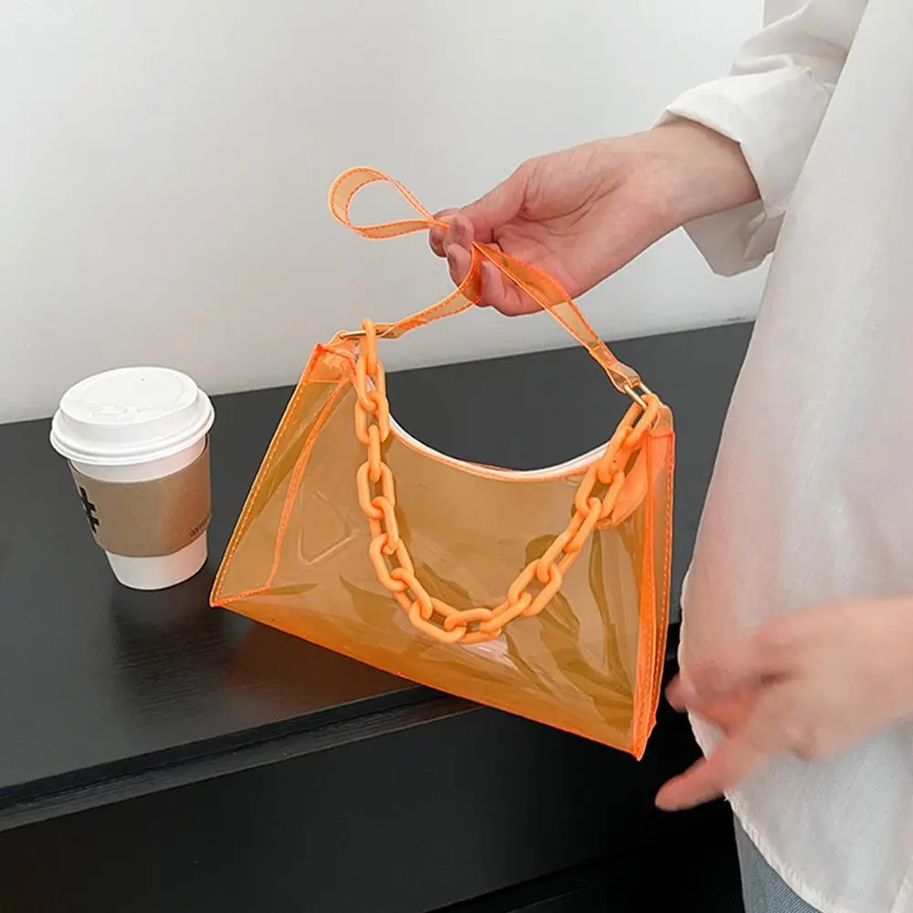 Fashion Ladies Jelly Bags PVC Clear Bag Underarm Bags Casual Women Summer Handbags Purse Cell Phone Shoulder Bag