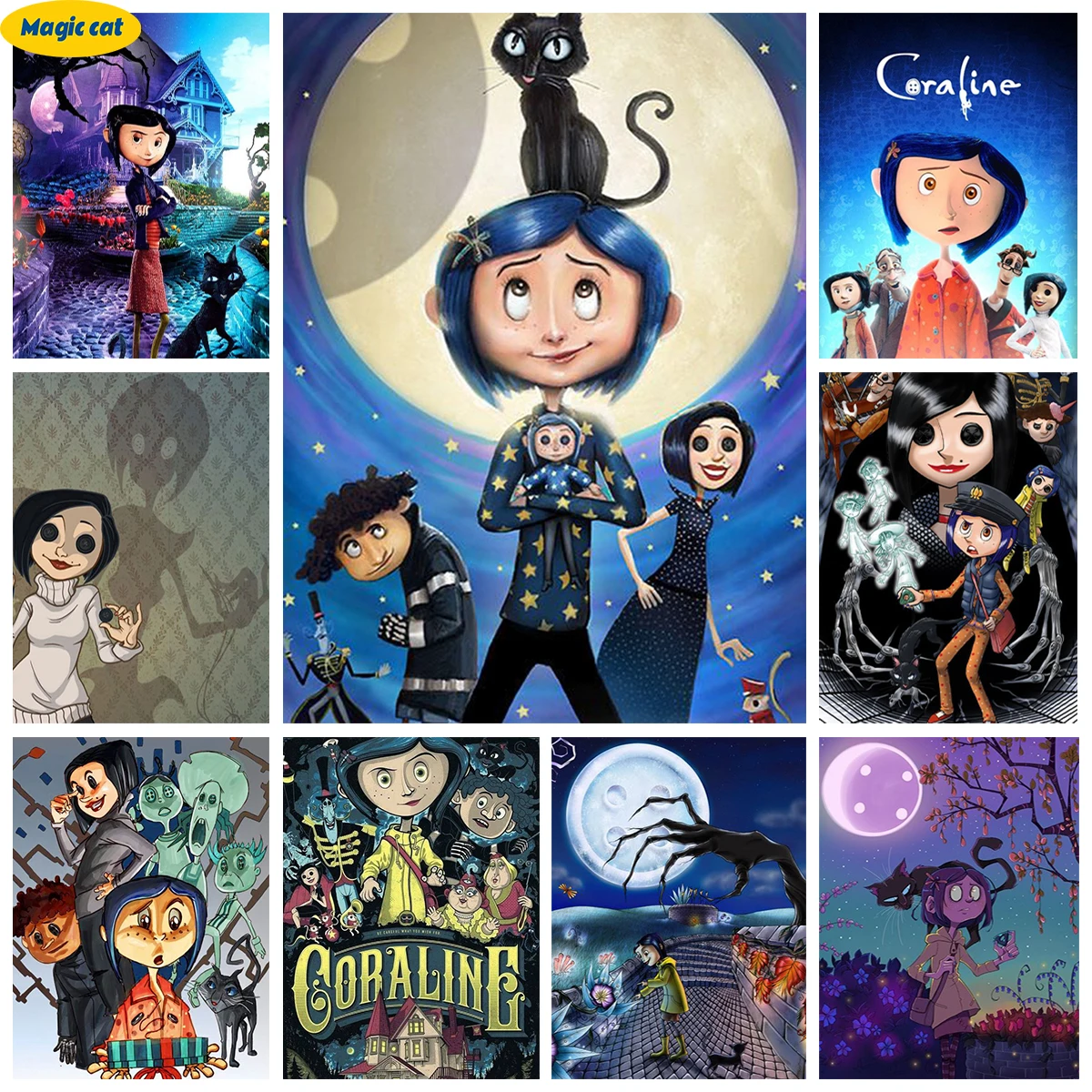 Coraline & The Secret Door 5D Diamond Embroidery Coraline Cartoon Movie Diamond Painting Mosaic Wall Stickers Kids Room Decor