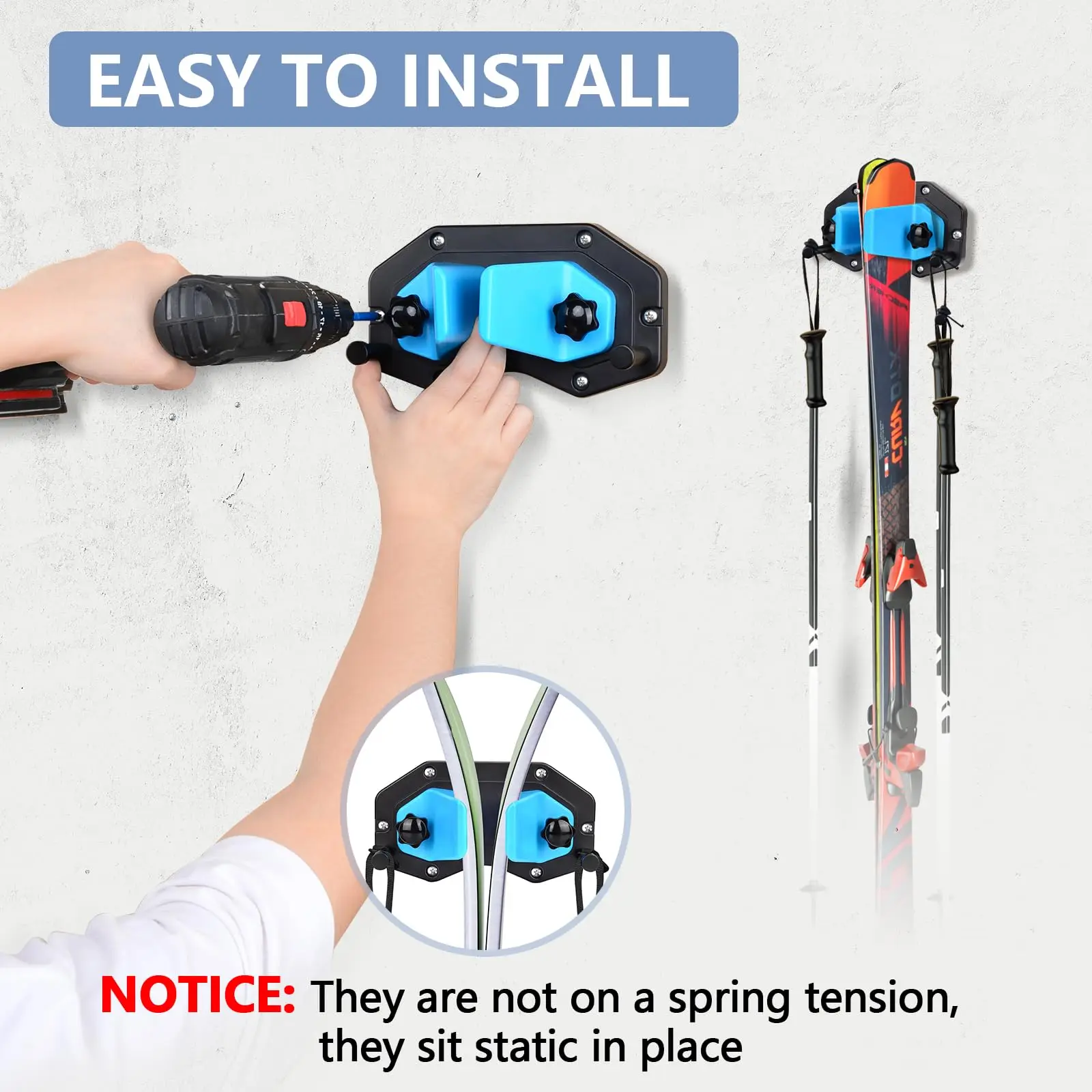 Hikeen Ski Wall Mount Snowboard Wall Mount ชั้นวางสกีติดผนังสำหรับระบบจัดระเบียบโรงรถเหมาะกับจอแสดงผลสกี/สโนว์บอร์ด