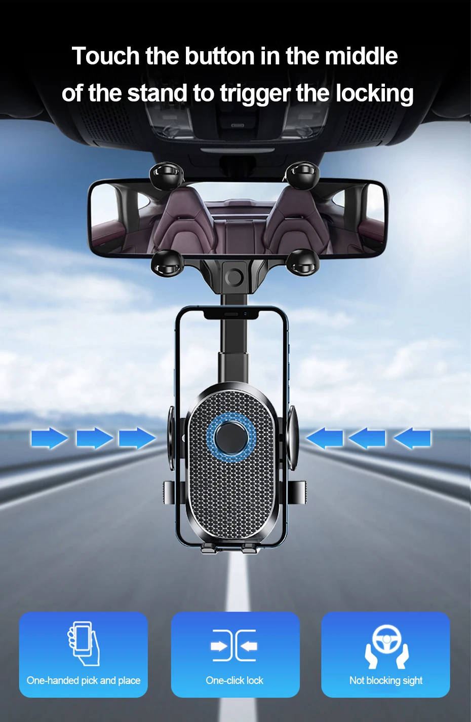 SEAMETAL Innenraum Auto Rückspiegel Telefon Halter Universal Handy Halterung Clips 360 Grad Drehbar Für GPS Navigation – Detail 8