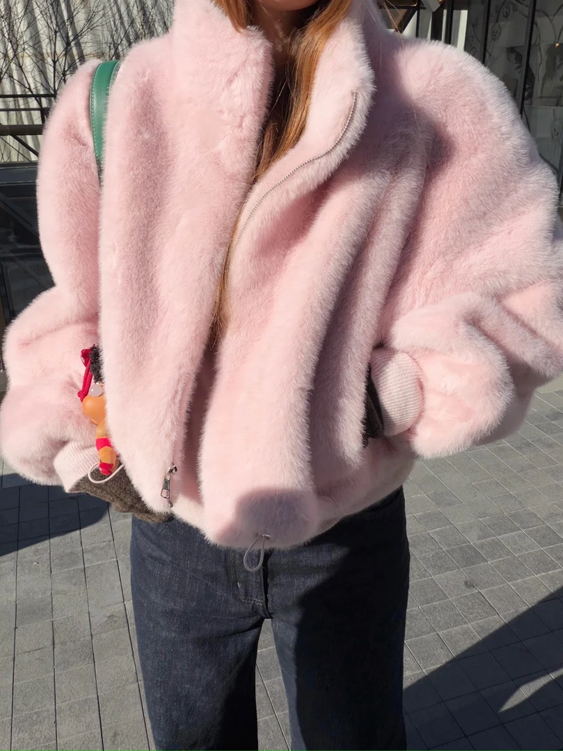 

Зимнее пальто KOGIRL из экологичного меха, на молнии, с воротником-стойкой, свободного кроя, женское, из полиэфирного волокна, длинное, разноцветное