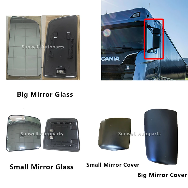 Exterior Side Rearview Mirror Lens Glass With Heating Heated Glass Covers Cap Shell Housing For SCANIA R P G L Series