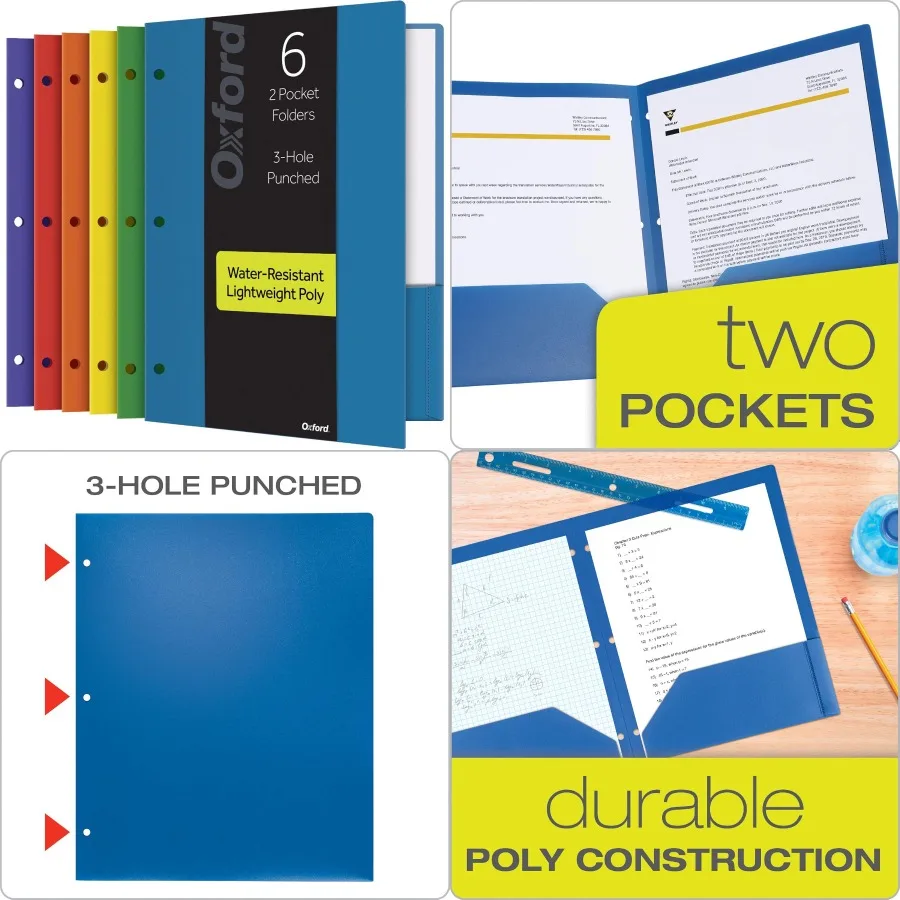 

Оксфордские папки с 2 карманами, пластиковый портфель для использования в школе и офисе, органайзер для бумаги с 2 карманами и 3 дыроколами, размер буквы Asso