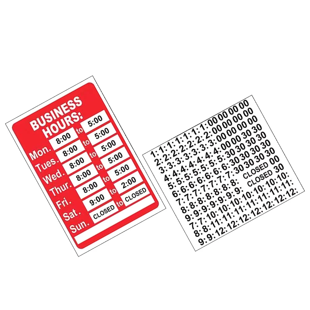 

2Pcs Business Hours Sign Changeable Store Hours Sticker for Glass Door Window Restaurant Bar Retail Salon Waterproof