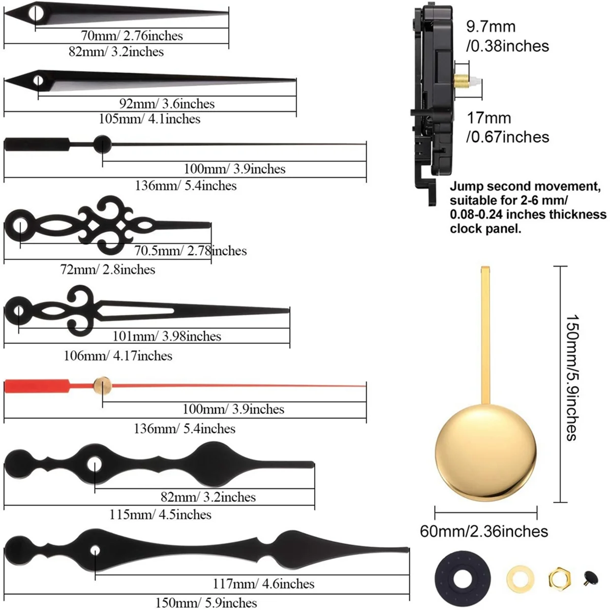 Kit de relógio com mecanismo de melodia de carrilhão de movimento de pêndulo de quartzo com 3 pares de mãos