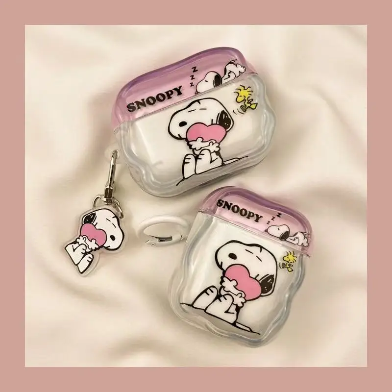 Earphone Case For Airpods 1 2 3 4 Pro 2 Cute Cartoon Peanut Snoopy Wireless Bluetooth Headset Protective Cover With Key Chain