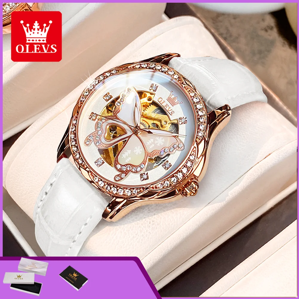 

OLEVS 6622 Watches Elegant Luxury Ladies Wristwatch Diamond Butterfly Dial Hollow Original Automatic Mechanical Watch For Women