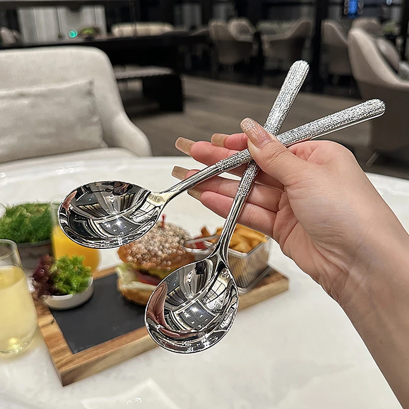 Korean Stainless Steel Thickening Spoon Creative Long Handle Hotel Hot Pot Spoon Soup Ladle Home Kitchen Essential Tools