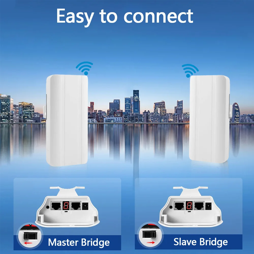 Huitenda 2.4G Wireless Bridge 300Mbps WiFi Outdoor CPE PTP Long Range Repeater Extender IP65 Waterproof AP Point to Point 500M