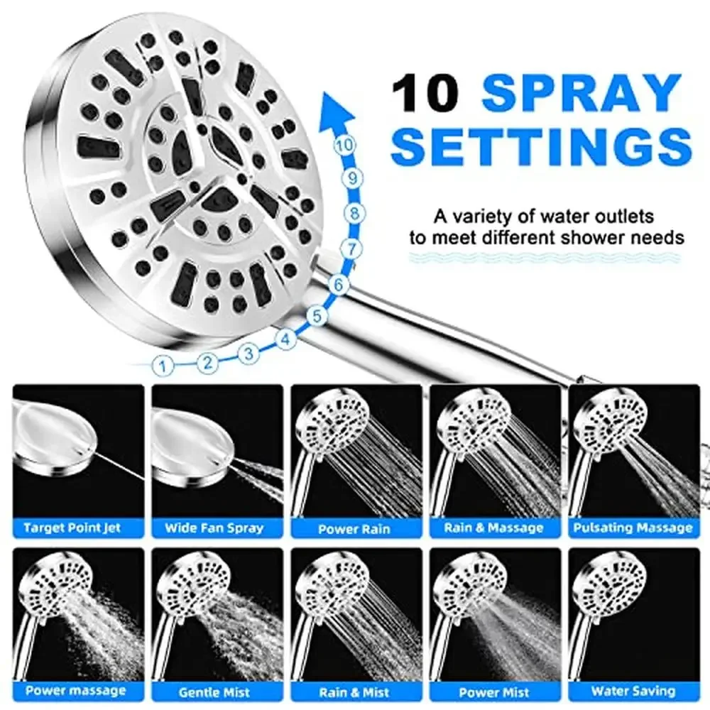 High Pressure 10-Mode Handheld Shower Head Set with 59